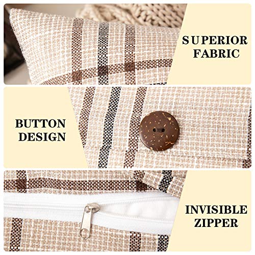MIULEE-Christmas-Set-of-2-Decorative-Linen-Throw-Pillow-Covers-Triple-Button-Pillowcases-Farmhouse-Retro-Plaid-Cushion-Cases-for-Couch-Sofa-Bed-18×18-Inch-Beige MIULEE Christmas Set of 2 Decorative Linen Throw Pillow Covers Triple Button Pillowcases Farmhouse Retro Plaid Cushion Cases for Couch Sofa Bed 18×18 Inch Beige