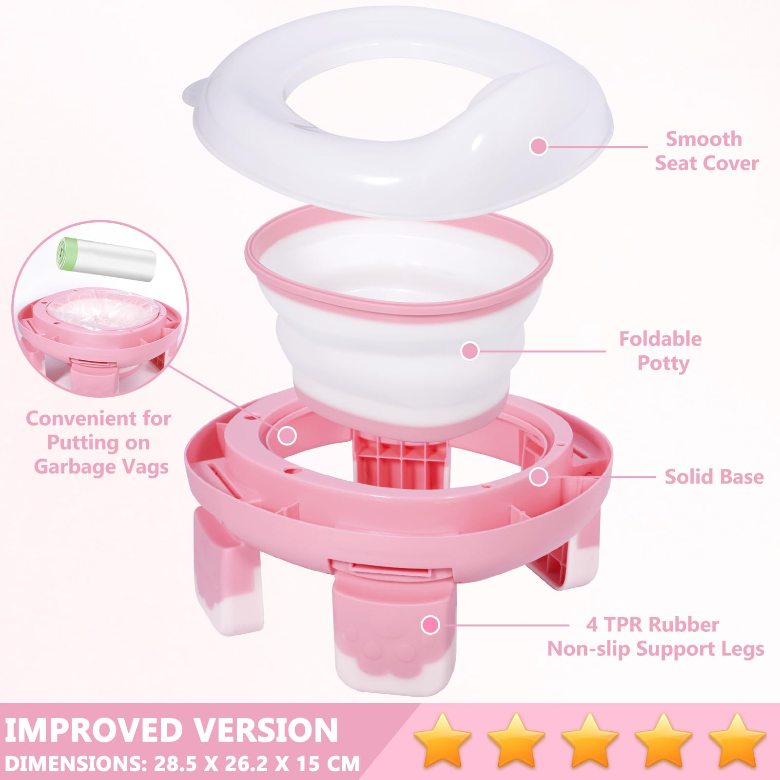 Vasino Portatile per Bambini da Viaggio, Wc Portatile Bambini, con 2 Rotolo Borsa per Vasino, 2 Adesivi di Ricompensa, Borsa di Stoccaggio, Water Portatile Bambini, Rosa