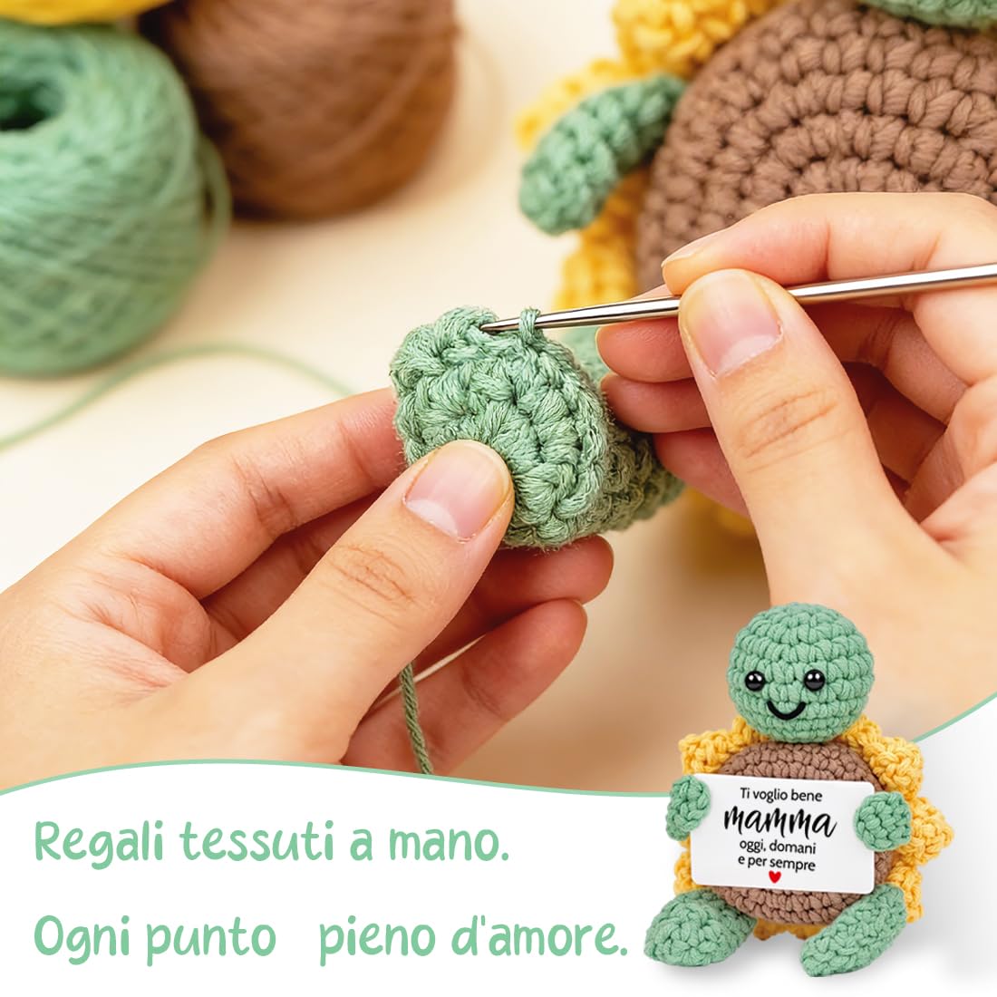 Regalo Festa Della Mamma,Ti Voglio Bene Mamma,Regali Mamma Compleanno,Tartaruga Lavorata a Maglia con Girasole,Supporto Emotivo,Personalizzato Regalo Mamma Compleanno Natale Anniversario - 5