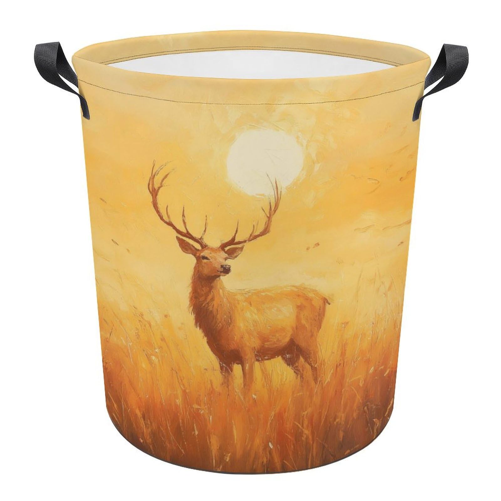 Deer in Golden Sunrise Laundry Baskets Impressionism Laundry Hamper Waterproof Foldable Storage Bin Dirty Clothes Laundry Basket for Living Room Bathroom