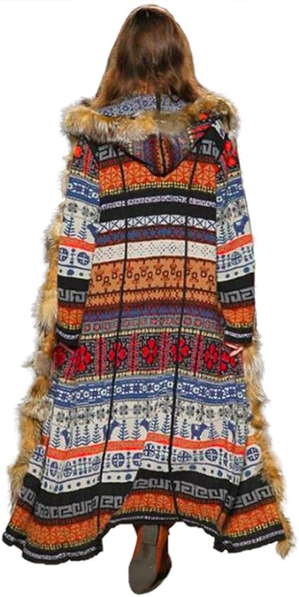 Amazon エスニック ロング カーディガン チュニック ポンチョ フード付き カーディガン ロング丈 ニット レディース コート 長袖 アウター ゆったり ポケット オールシーズン ボヘミア風 韓国風 大判 ストール カーディガン ボレロ 通販