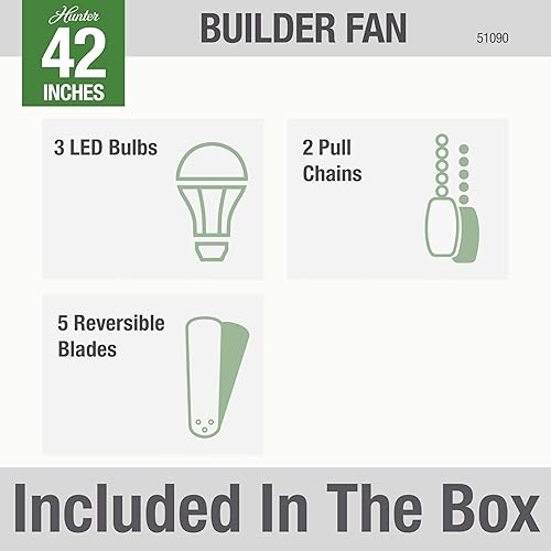 Miniatura 4 de Hunter Builder - Ventilador de techo de perfil bajo con luz LED y control de cadena de tracción 42 pulgadas color blanco