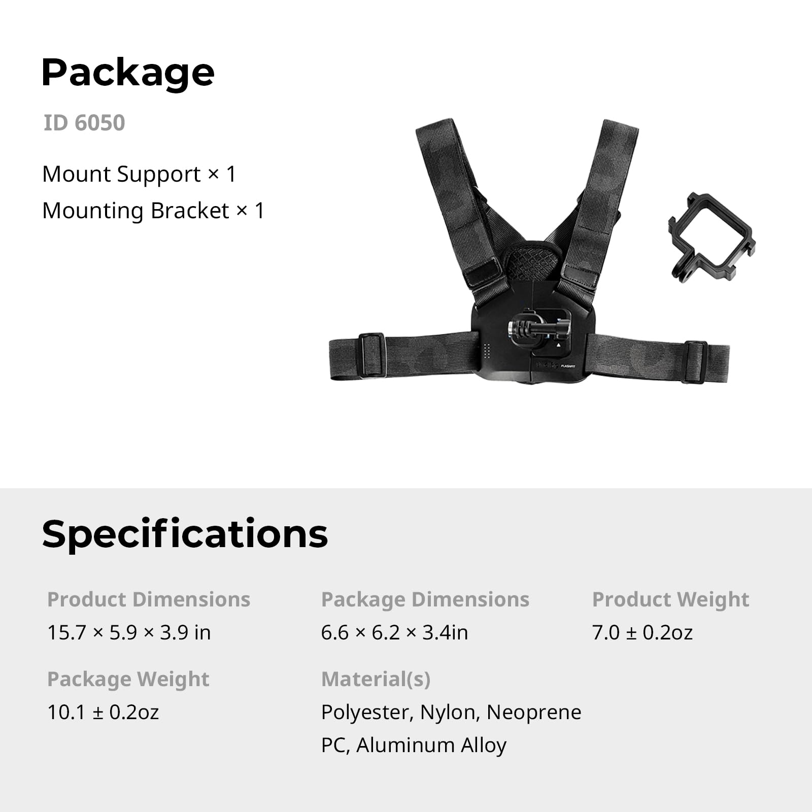 SMALLRIG Supporto pettorale a sgancio rapido con tracolla regolabile e blocco di sicurezza per DJI OSMO Pocket 4 3/Action 6/5 Pro/4/3, per GoPro 13/12/11, per Insta360 Ace Pro 2 e AKASO - 6050