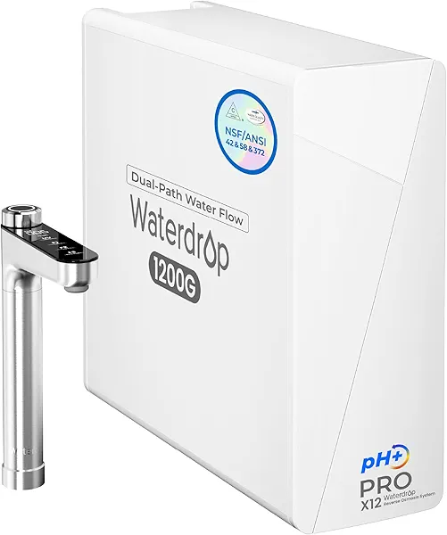 [ Dual Flow ] Waterdrop X12-PRO 1200 GPD Reverse Osmosis Water Filter, Alkaline Mineral pH+, NSF/ANSI 58&372 Certified, Tankless Reverse Osmosis System, 11-Stage, Smart Faucet, BPA Free 1200