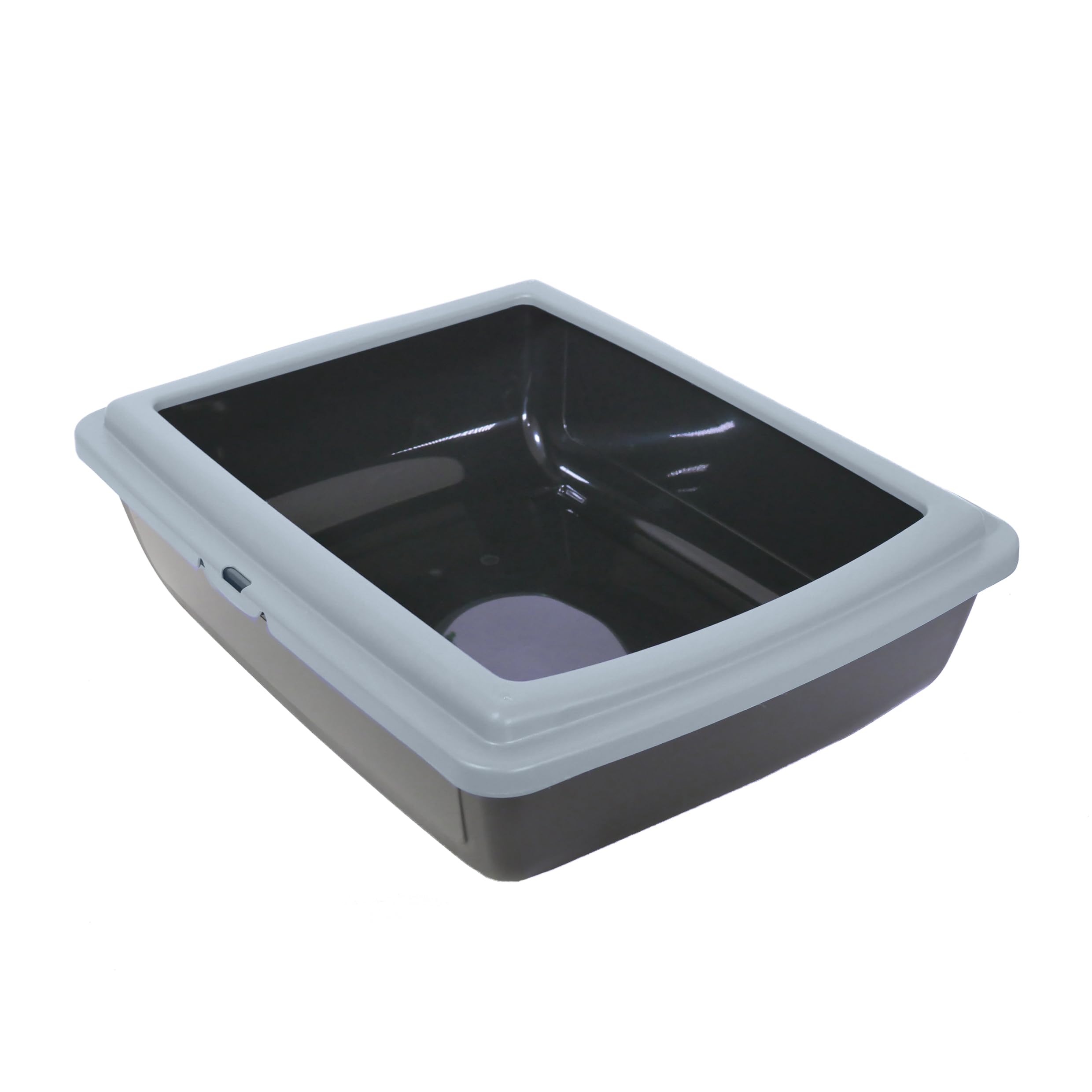 Rosewood Eco Line Plastic Cat Litter Tray with Rim, Anti-Spillage, Detachable Rim, Easy Clean - Ice Blue/Black