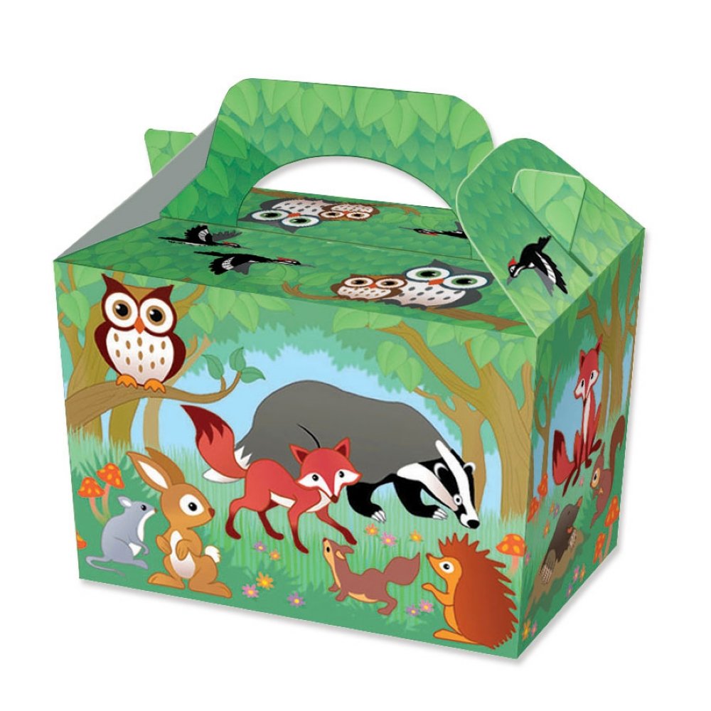 Diamante CraftsParty Boxes -Themed Character Food Loot Treat Box - 16 Designs - Choose Quantity (6 - Party Boxes, Woodland Animals)
