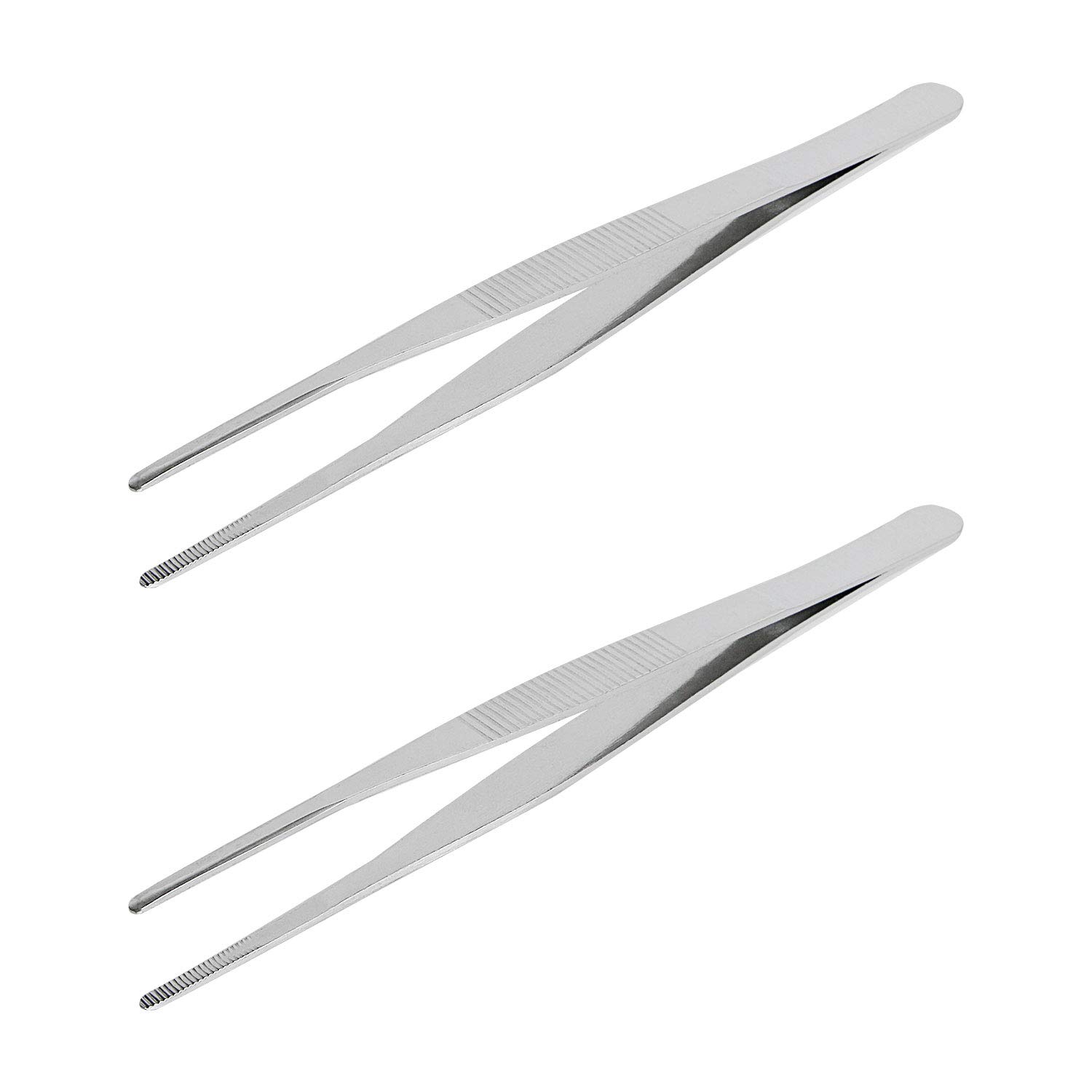 Aoje Link-Electric Silver Aoje-Link Stainless Steel Straight Blunt Tweezers, With Precision Horizontal Serrated Tips, Used For Repairs, Barbecues, Auxiliary Tools, 2Pcs