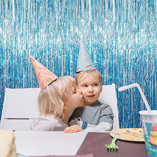 Image of GOER 3.2 ft x 9.8 ft Metallic Tinsel Foil Fringe Curtains for Party Photo Backdrop Wedding Decor (Light Blue,1 Pack)
