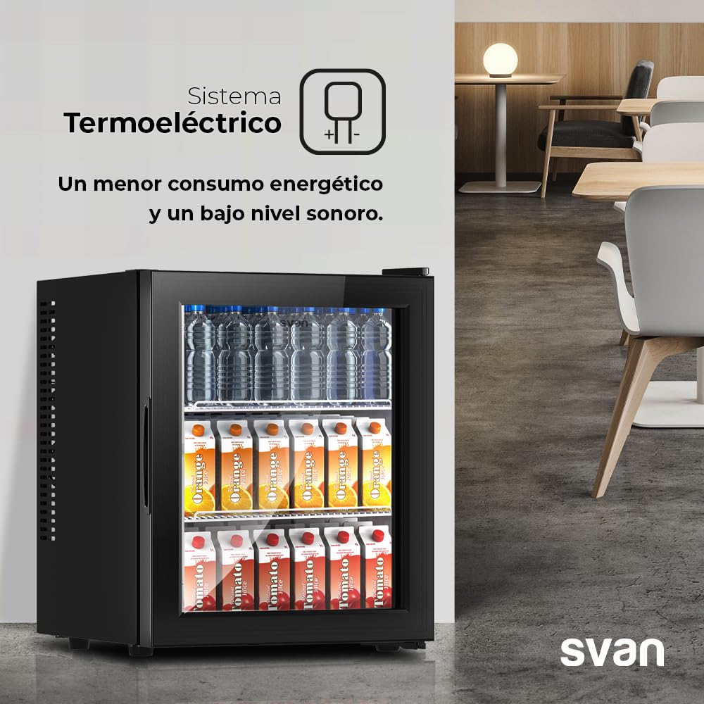 Svan Frigorífico Mini Refrigerador Horeca Negro SRH5400P. Capacidad 23 L, Puerta Reversible, Bajo Nivel Sonoro, Eficiencia Energética Clase E