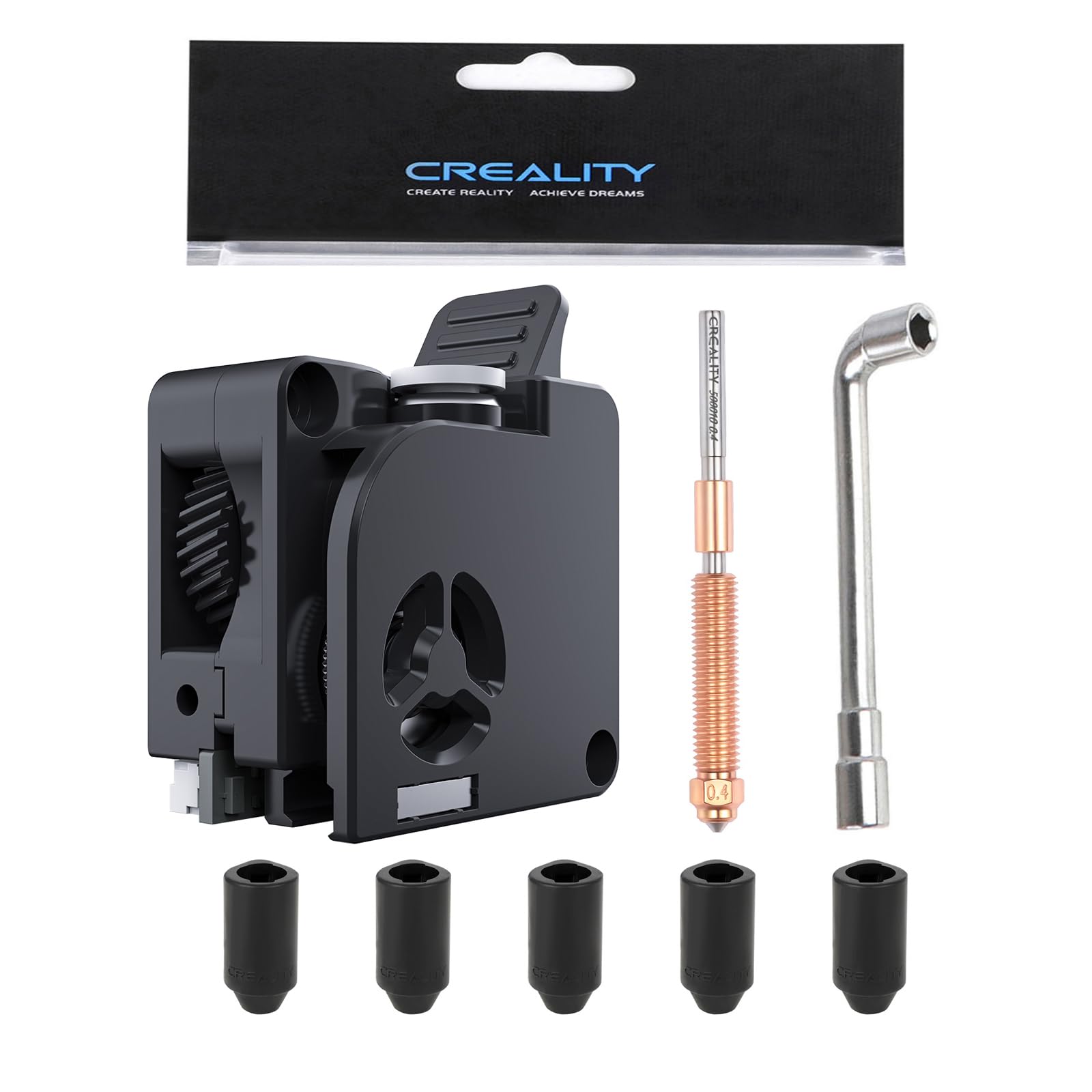 Creality K2 Plus Extruder and Nozzle Kit, for K2, K2 Pro, K2 Plus 3D Printer, with 1PCS 0.4mm Quick-Swap Nozzle, 1PCS Nozzle Wrench, 5PCS Silicone Sock, Dual Gears Extrusion Kit