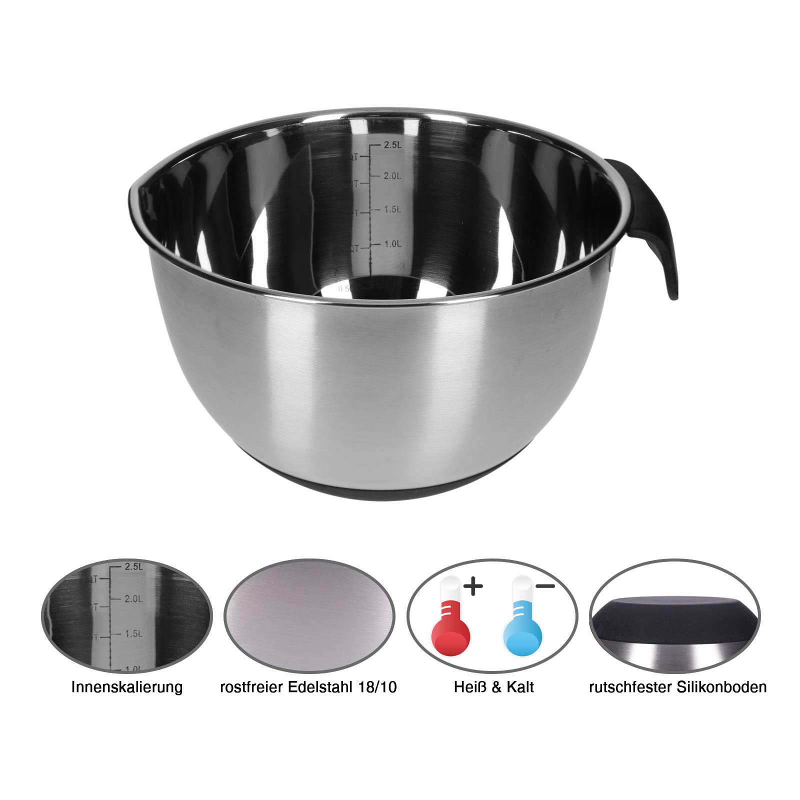 TP Juego de 15 cuencos de acero inoxidable antideslizantes con tapa, mango, vaso medidor y boquilla, incluye accesorios, protección puntiaguda para masa, cortador de verduras para rallar ensaladas,