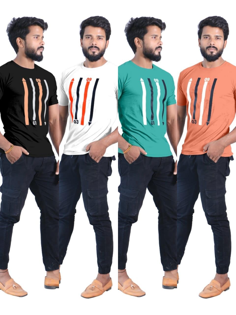 GenericH P Patel T- Shirt for Men Printed Round Neck Cotton Blend T-Shirt (Pack of -4) Half Sleeve