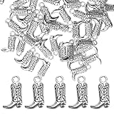 50PCS Cowboy Boot Charms, Double-Sided Western Antique Boot Charms Fit Bracelet Necklace Pendants for DIY Jewelry Making Crafting for Cowgirl Men (Silver Tone Color)