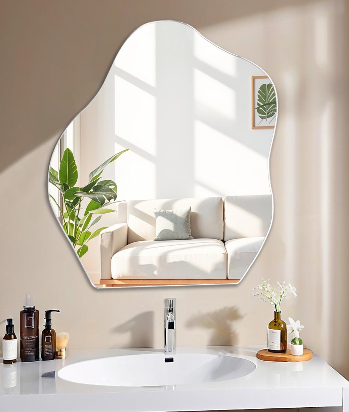 Self Adhesive Irregular HD Glass Stick On Wall Mirror for Makeup Bathroom Decorative Door Hallway Living Room Bedroom