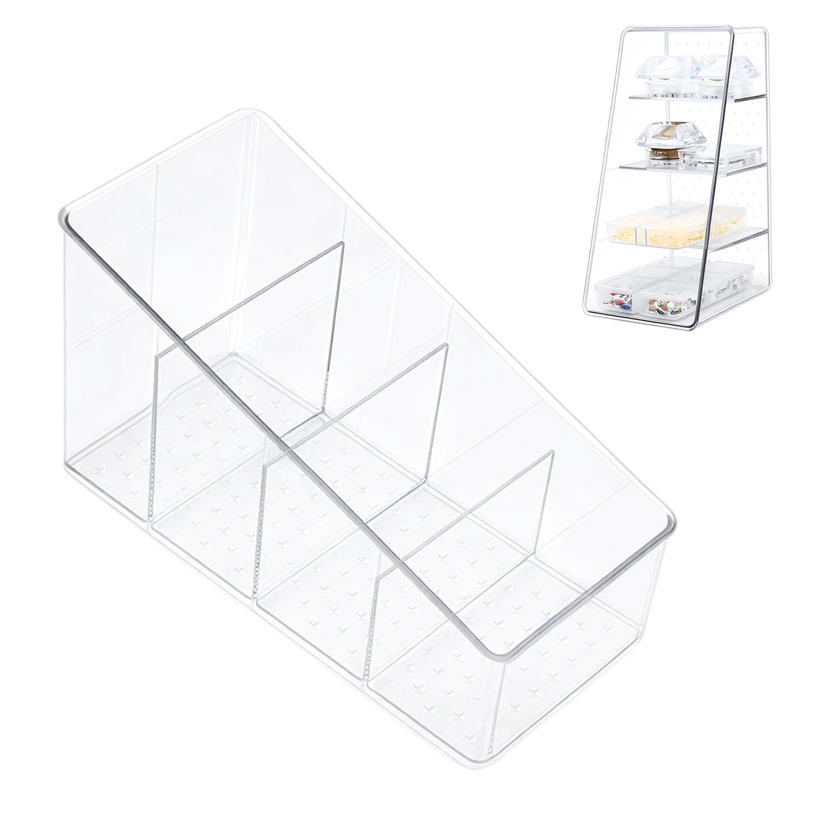 BQAN Clear Acrylic Nail Desk Organizer Small 4 Compartment for Nail Storage