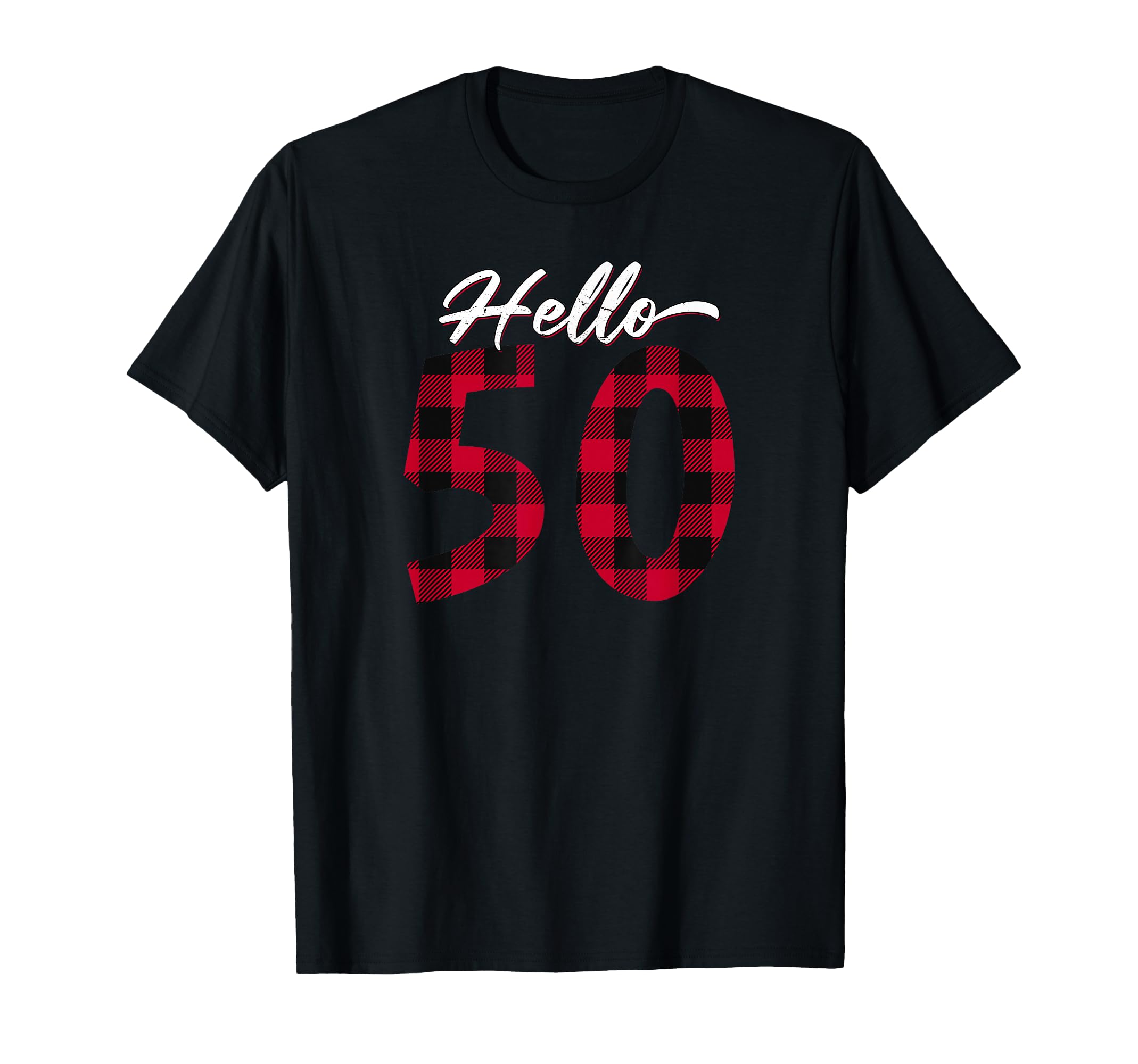 Hello 50 Years Red Buffalo Plaid 50th Birthday T-Shirt