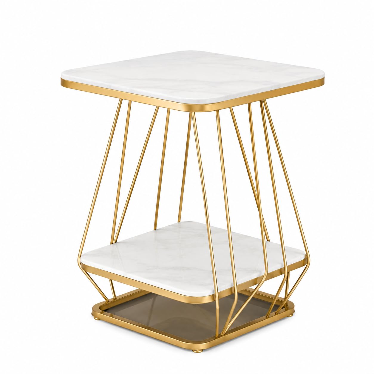 CROWN ART SHOPPEE Square Coffee Table, Surface Top & Sturdy Golden Color Metal Frame Sofa Table for Living Room Modern Design Home Furniture Décor -White-Gold-image-10