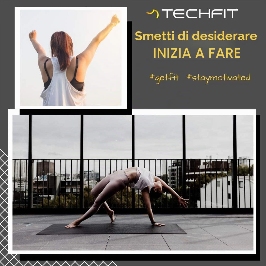 TechFit Tappetino Yoga 180 x 60 cm 10 mm Antiscivolo, nero | Materiale: Schaumstoff, con tracolla, imbottito e comodo, per Pilates, ginnastica e stretching