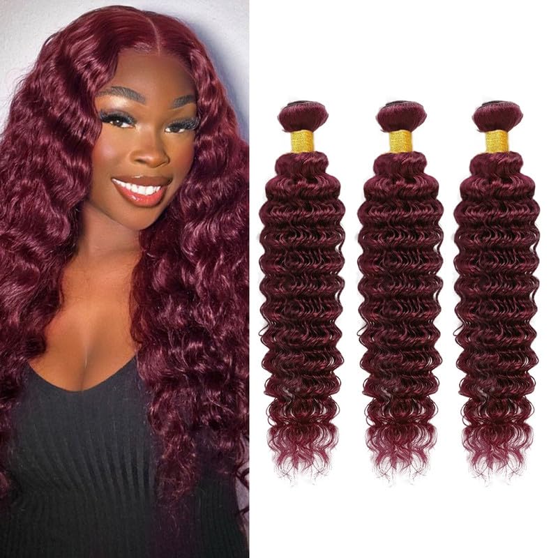 Burgundy Bundles Human Hair 99J Deep Wave Bundles 18 20 22 inch Brazilian Hair 3 Bundle Wine Red Virgin Hair Weave 300g/pack