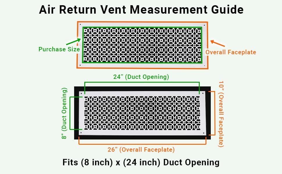 Miniatura 2 de Achtek - Cubierta de ventilación para parrilla de retorno de aire de aluminio fundido sólido de 8 x 24 pulgadas, con recubrimiento en polvo, (total