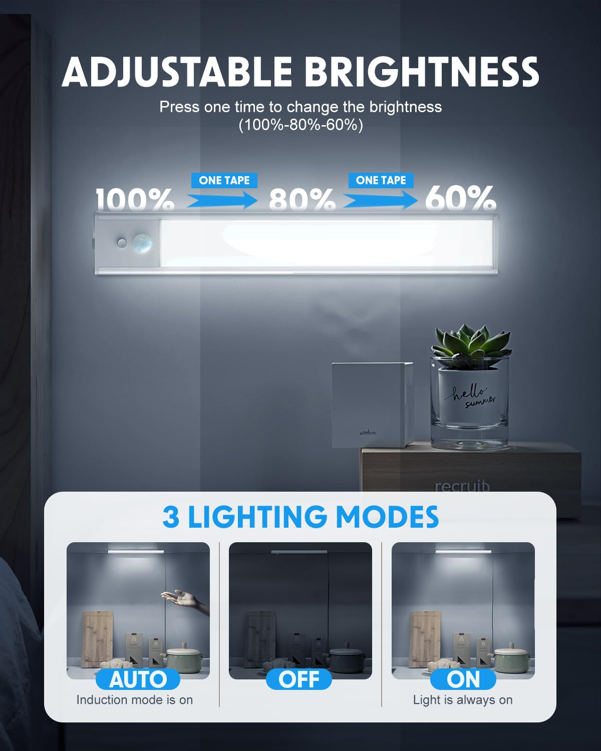KALAHOL 4 Pack Under Cabinet Kitchen Lights, Motion Sensor Lights Indoor, Type-C, Charging Indicator - Image 3