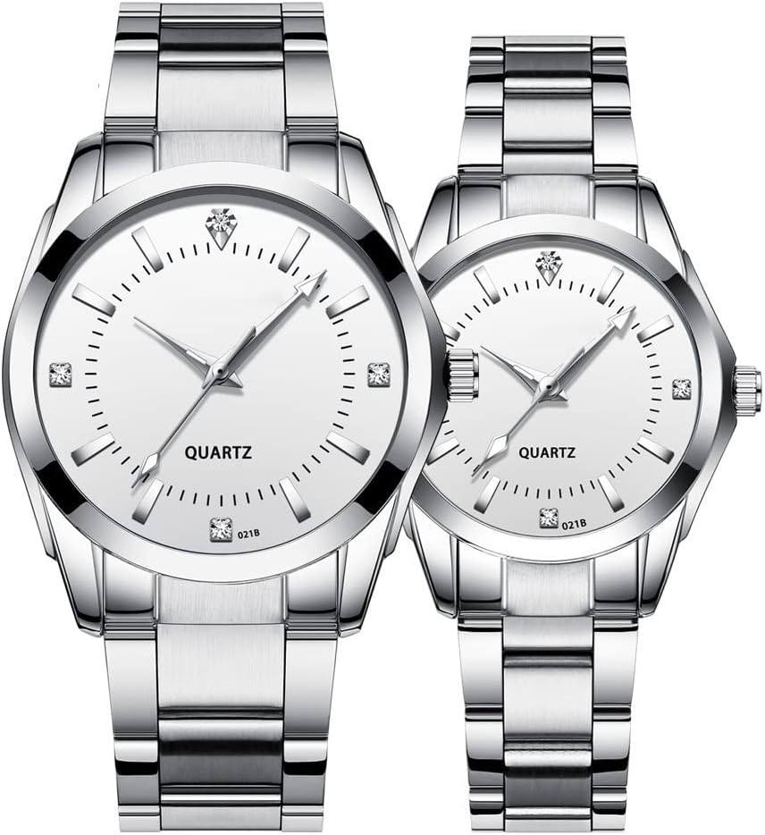 Couple Watches Fashion Silver Stainless Steel Pair Watches Men and Women Matching Quartz Wrist Watches Gifts Set of 2