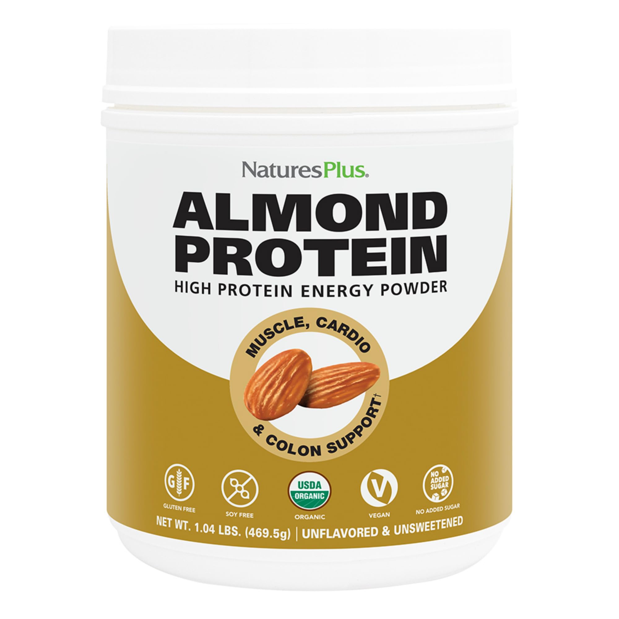 Natures Plus Almond Protein Powder - 1.04 lbs, Unflavored - USDA Certified Organic, Non-GMO Vegan Protein Powder, No Added Sugar, Promotes Muscle Recovery - Vegetarian, Gluten-Free - 15 Servings