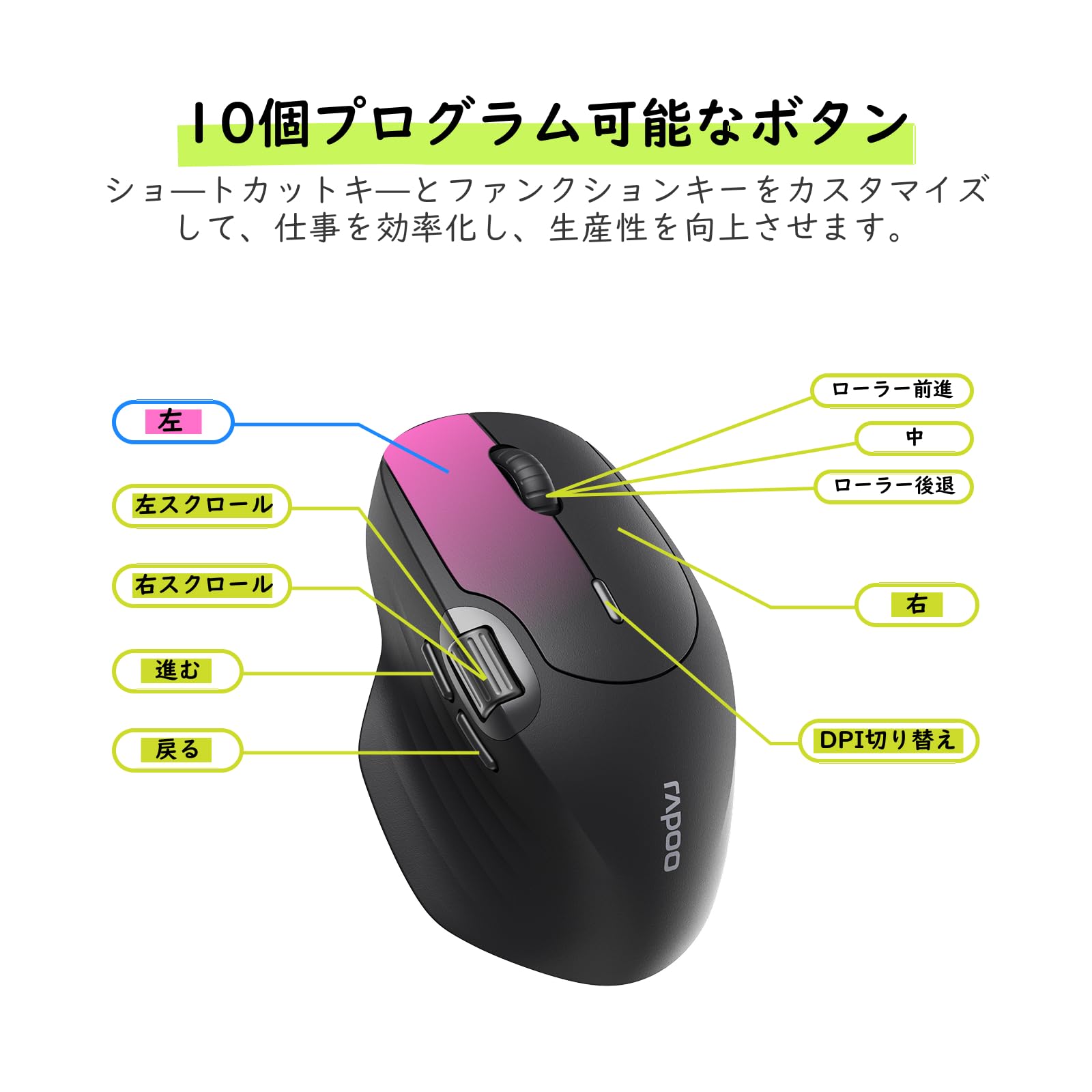 Mouse Senza Fili Rapoo MT560 - Ergonomic, 4000 DPI, Batteria Ricaricabile, Per PC E Mac | Design Comodo E Preciso