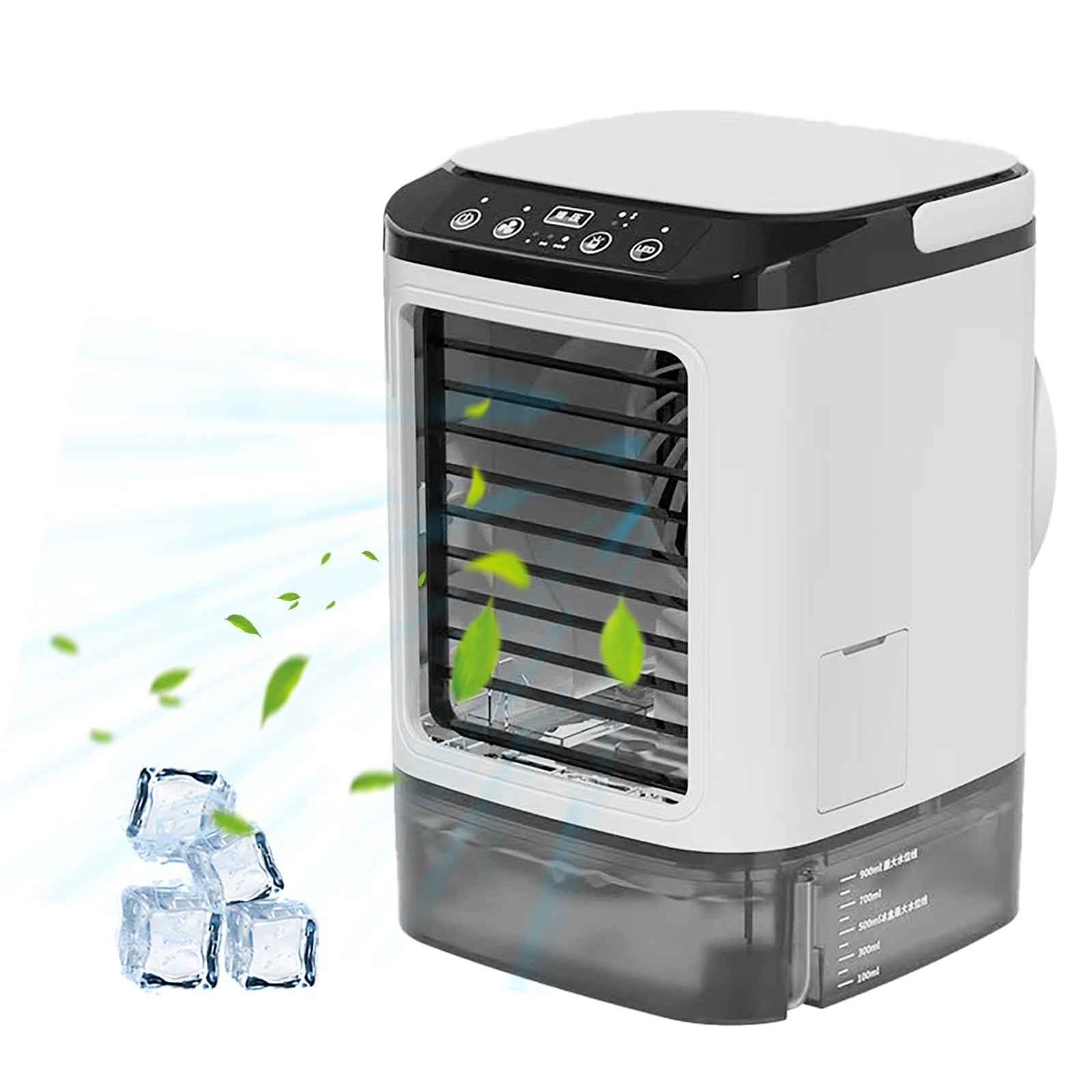 Mobile Klimaanlage 4-in-1 Luftkühler mit Tank 1 l, Luftbefeuchter und Luftreiniger, 3 Geschwindigkeiten, 7 LED-Lichter, leises Klimagerät für Schlafzimmer, Büro
