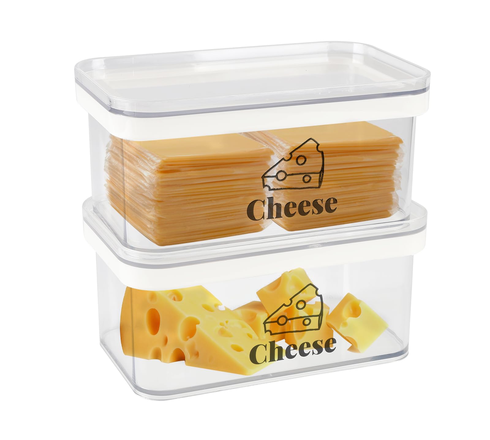 2 Pack Cheese Container for Refrigerator Airtight Creamer Container with Lid Cream Cheese Sliced Cheese Box Meat and Cheese Saver for Fridge Keeper Cream Block Shredded Sliced Storage Box Clear