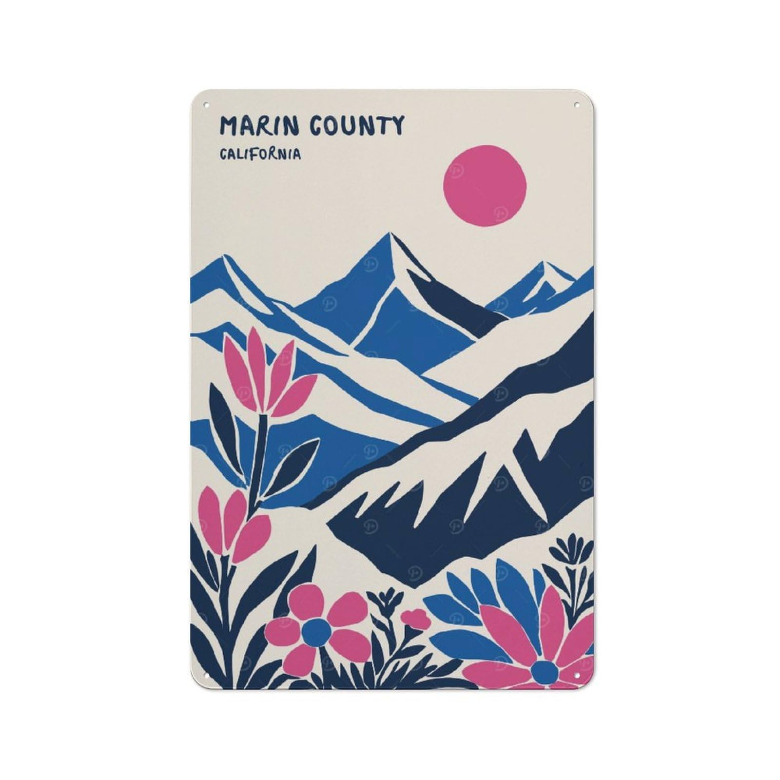 Junmoney Style-19 Tin Wall Plaque 30X20cm With Marin Country California For Workshop Wall, With Clear Retro Wall Decor Character