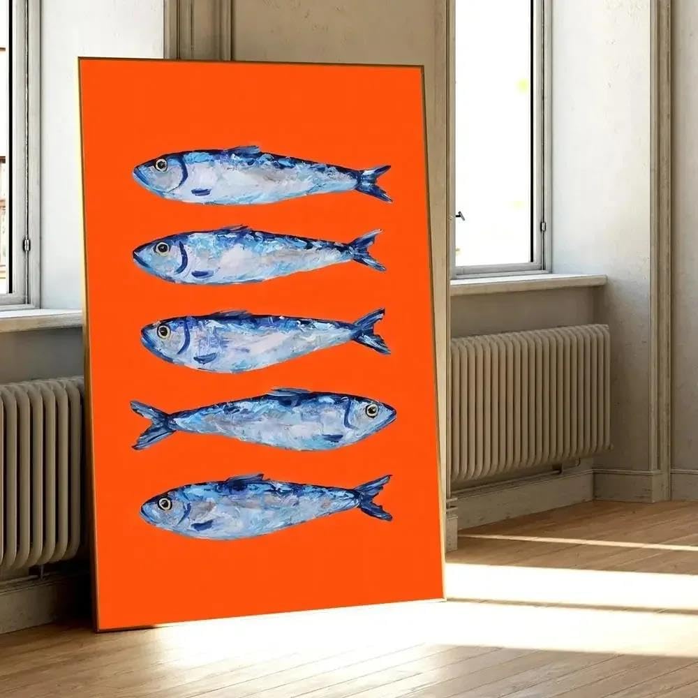 Shinering Colorful Sardine Lobster Fish Ocean Poster Classic Vintage Posters Hd Quality Wall Art Retro Posters For Home Room Wall Decor A2 40X50cm Unframed
