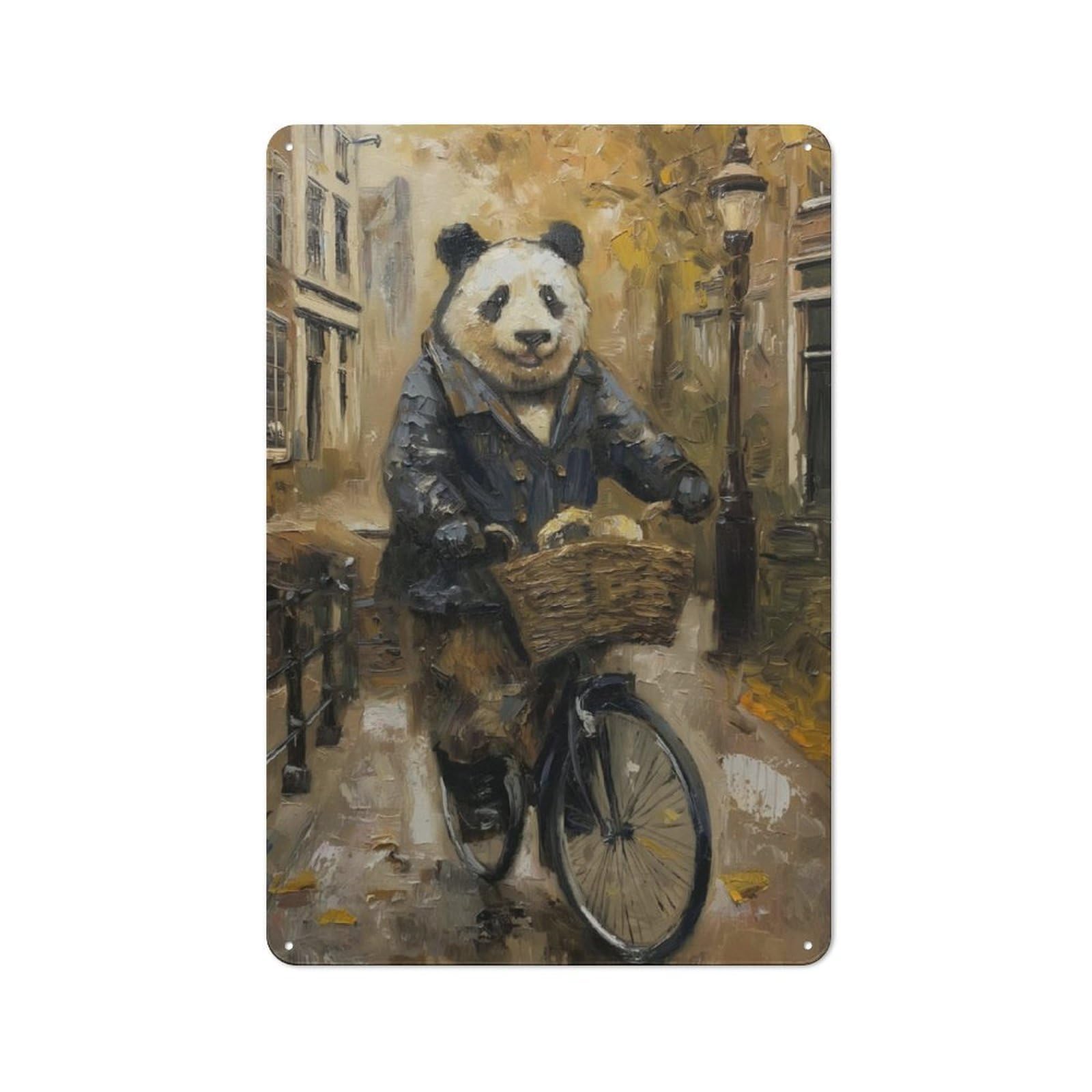Junmoney Panda Amsterdam Bicycle Metal Wall Plaque 30X20cm, Classic Retro Room Decor For Bedroom, Office, Home Bar Or Dining Room