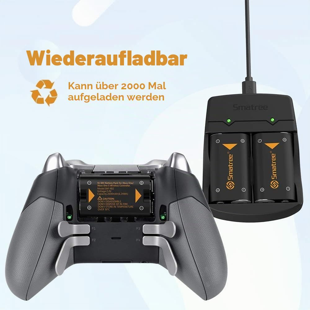 Smatree 4 Wiederaufladbar Batterie Pack mit Ladegerät zum Xbox Serie,2600mAh Kapazität, 10 cm Länge x 7 cm Breite