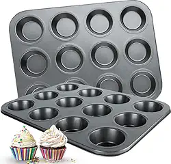 Forma para Cupcake e Muffin, 12 Cavidades, Antiaderente de Teflon, 27x25x3 cm, Preta