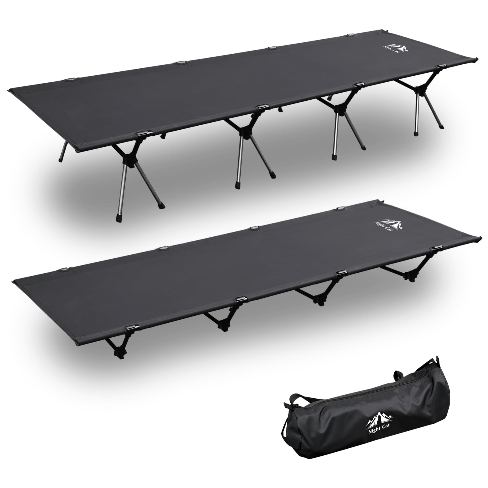 Night Cat Lightweight Camping Cot: Extended Length(2.2m) Camp Folding Bed with Extending Legs and Load Capacity 150kg for Outdoor Hiking Travel