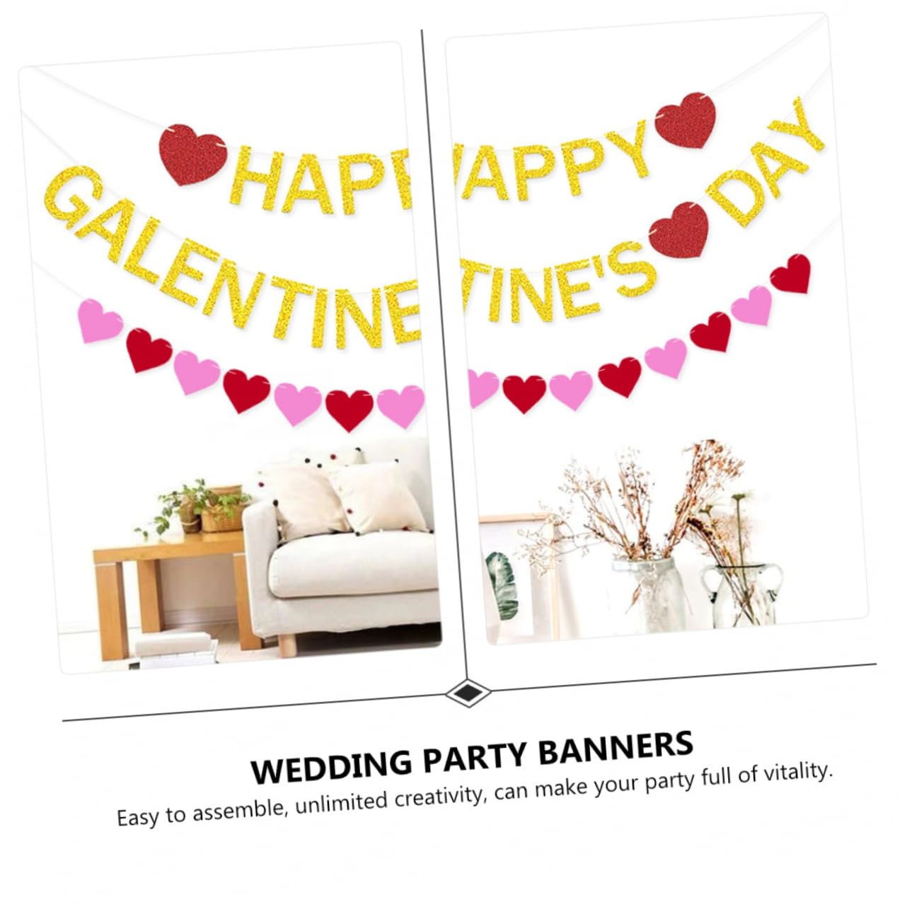 Gadpiparty 3juegos Guirnalda De Banderines De De Fieltro y Papel Para Decoración De De San Valentín y Celebraciones De Banderines Brillantes Para Romántico