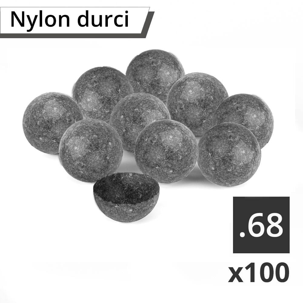 100 x Billes Nylon Durci Type PLB 17.19mm - T4E Self Defense Paintball - AEGON .68