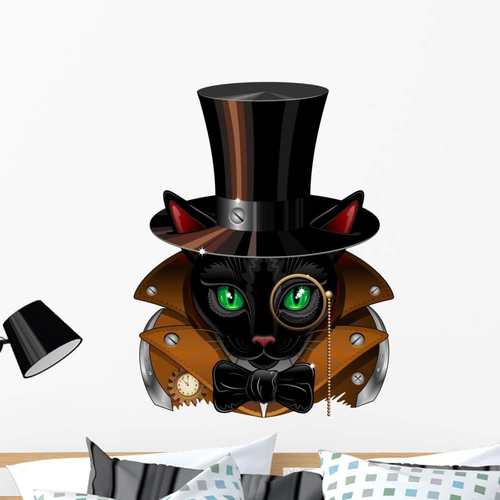 Wallmonkeys Steampunk Black Cat Wall Decal Peel and Stick Graphic (36 in H x 36 in W) WM101623