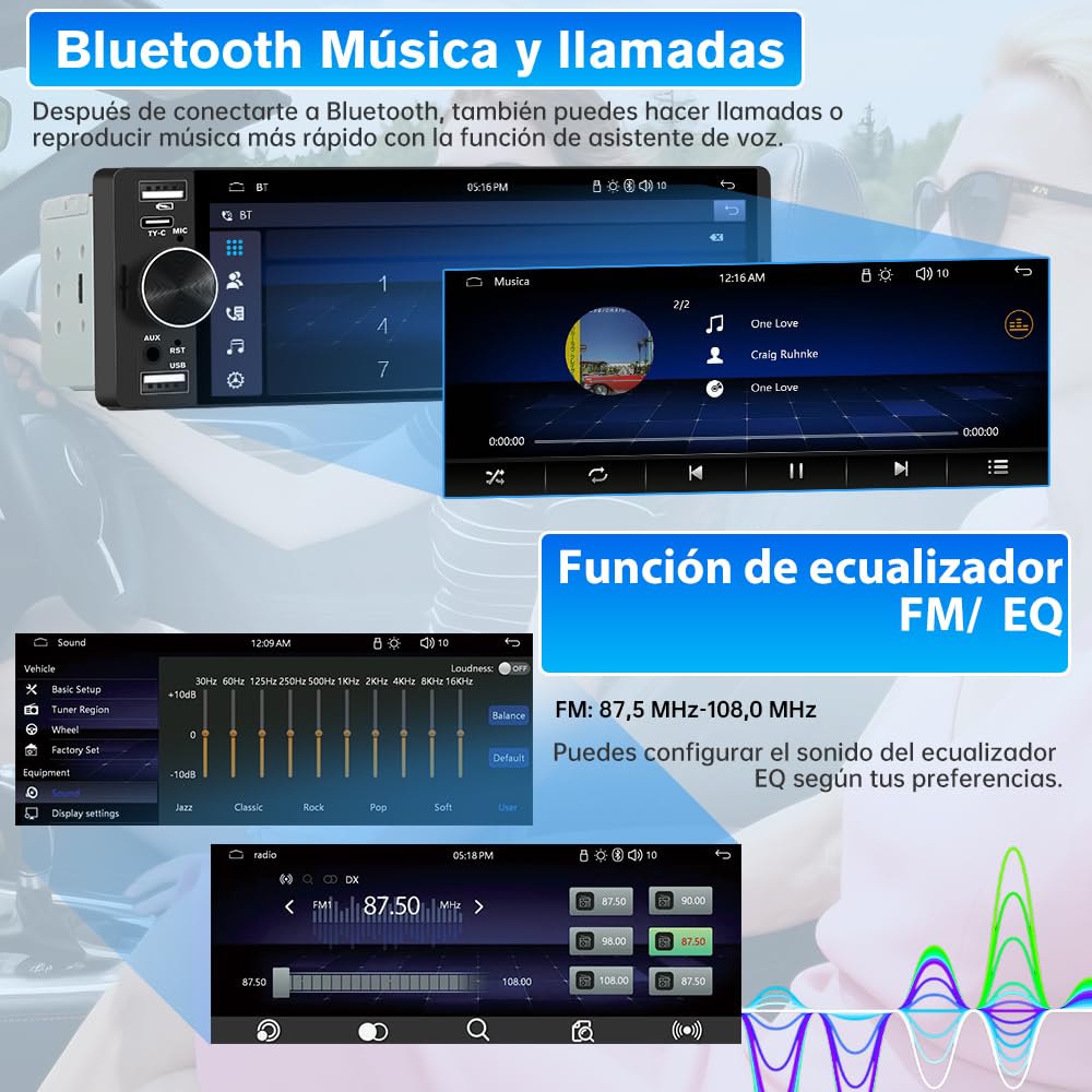 AWESAFE 1 DIN Radio Coche Universal con Pantalla Táctil 6.28 Pulgadas, con CarPlay/AndroidAuto, Admite Carga Type-C/2USB/Micrófono/FM/EQ/GPS/Bluetooth/SWC