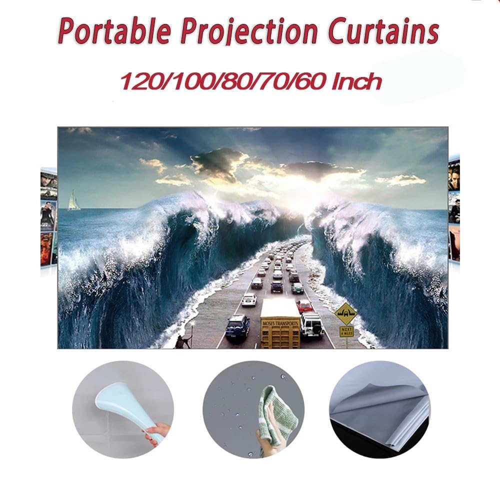 écran de Projection videoprojecteur Écran de projecteur 16:9, sans Cadre, Toile Murale Pliable pour projecteur, écran de Bureau et de Maison(120 inch)