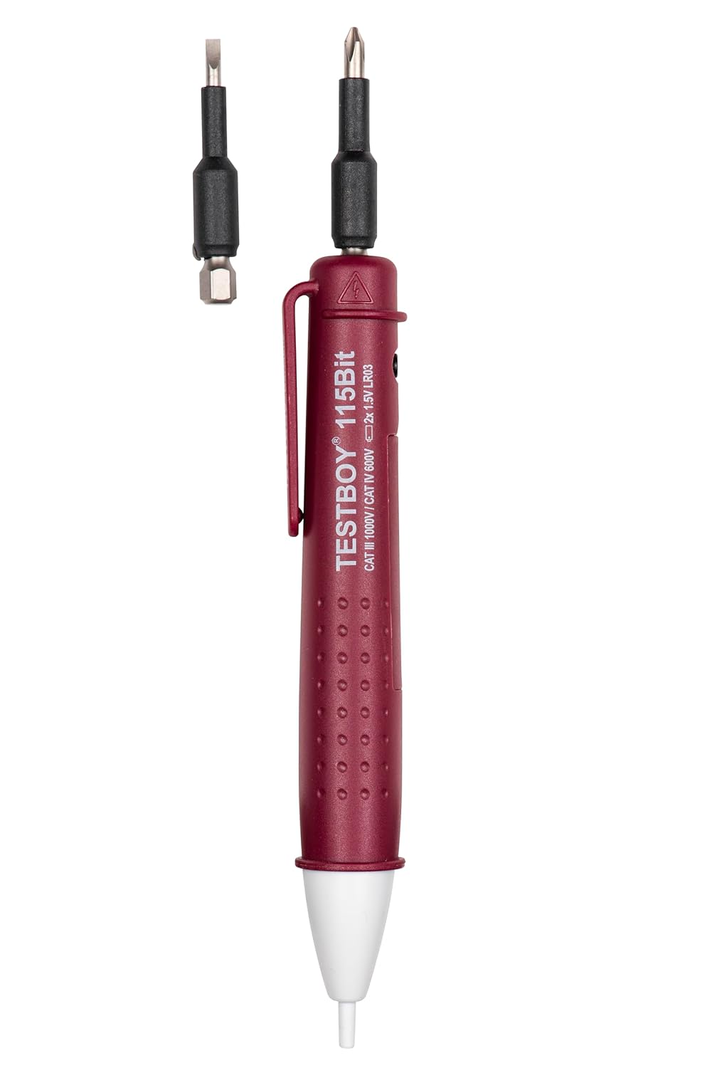 115 Bit Non-Contact Voltage Tester from 12 V AC with Integrated Bit Holder (High-Quality Volt Detector with LED Display, Includes Screwdriver Function), Red