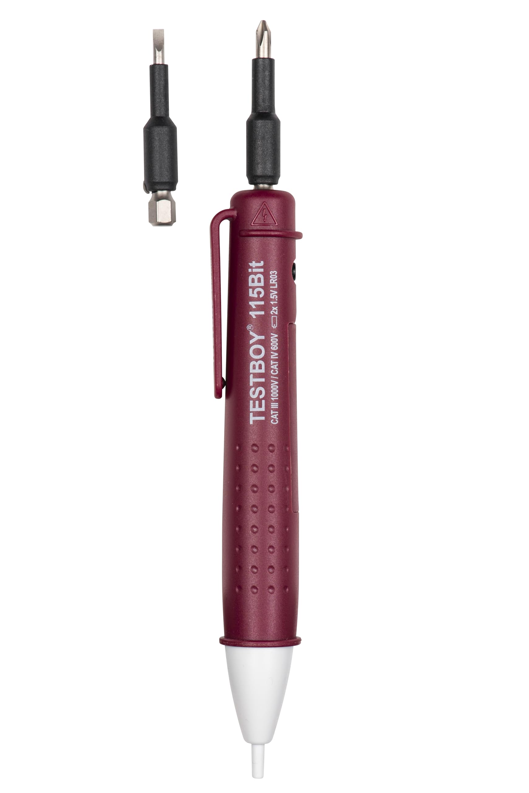 Tester di tensione senza contatto Testboy 115 bit da 12 V AC con portainserti integrato (rilevatore di tensione di alta qualità con display LED, inclusa funzione cacciavite), rosso