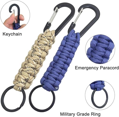 Miniatura 4 de SENHAI 5 llaveros de cuerda de paracaídas con mosquetón, cordón trenzado, clip de gancho para llaves, cuchillo, linterna al aire libre, camping,