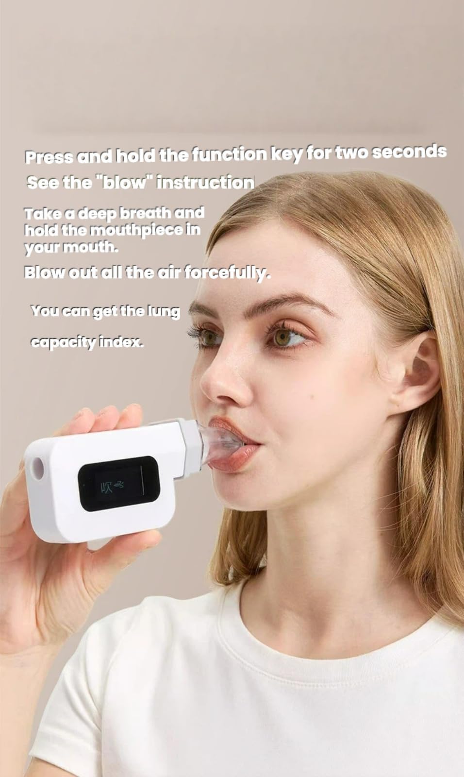 Tester digitale di capacità polmonare istantanea, spirometro con sensore di pressione dell'aria ad alta precisione, display LCD trasparente, avvio con un solo clic, rilevatore di respirazione
