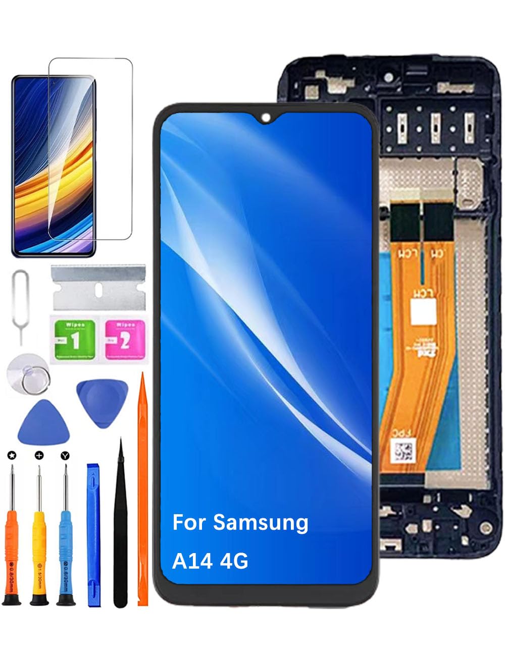 Screen Replacement for Samsung Galaxy A14 4G LCD Display, A145F A145P A145R Display Touch Screen Digitizer Assembly Repair Parts with Kit（Black with Frame