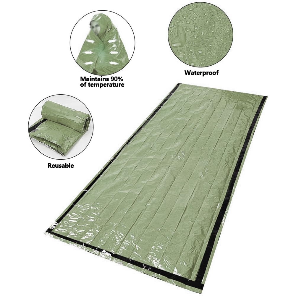 Lote de 2 bolsas de dormir de supervivencia impermeables térmicas, bolsa Bivy portátil para camping, senderismo, aventura