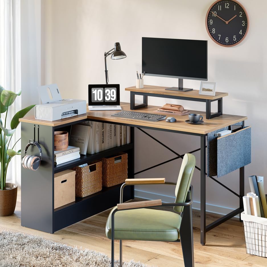 L 字デスク 幅107cm 収納ラック 収納袋付き 左右入替可 ゲーム