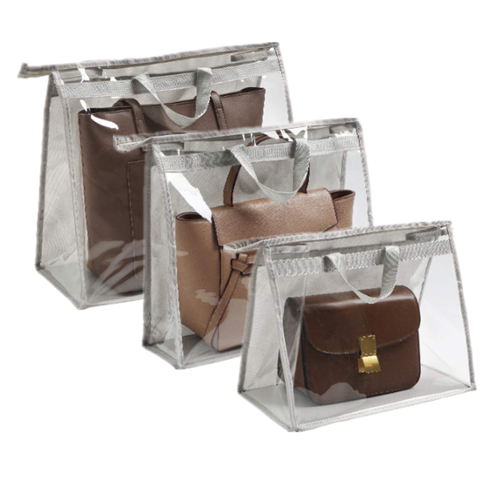 zzz 3 Pack Handbag Storage Handbag Organizer Dust Cover Bag Transparent Anti-dust Purse Storage Bag for Hanging Closet with Zipper and Handle