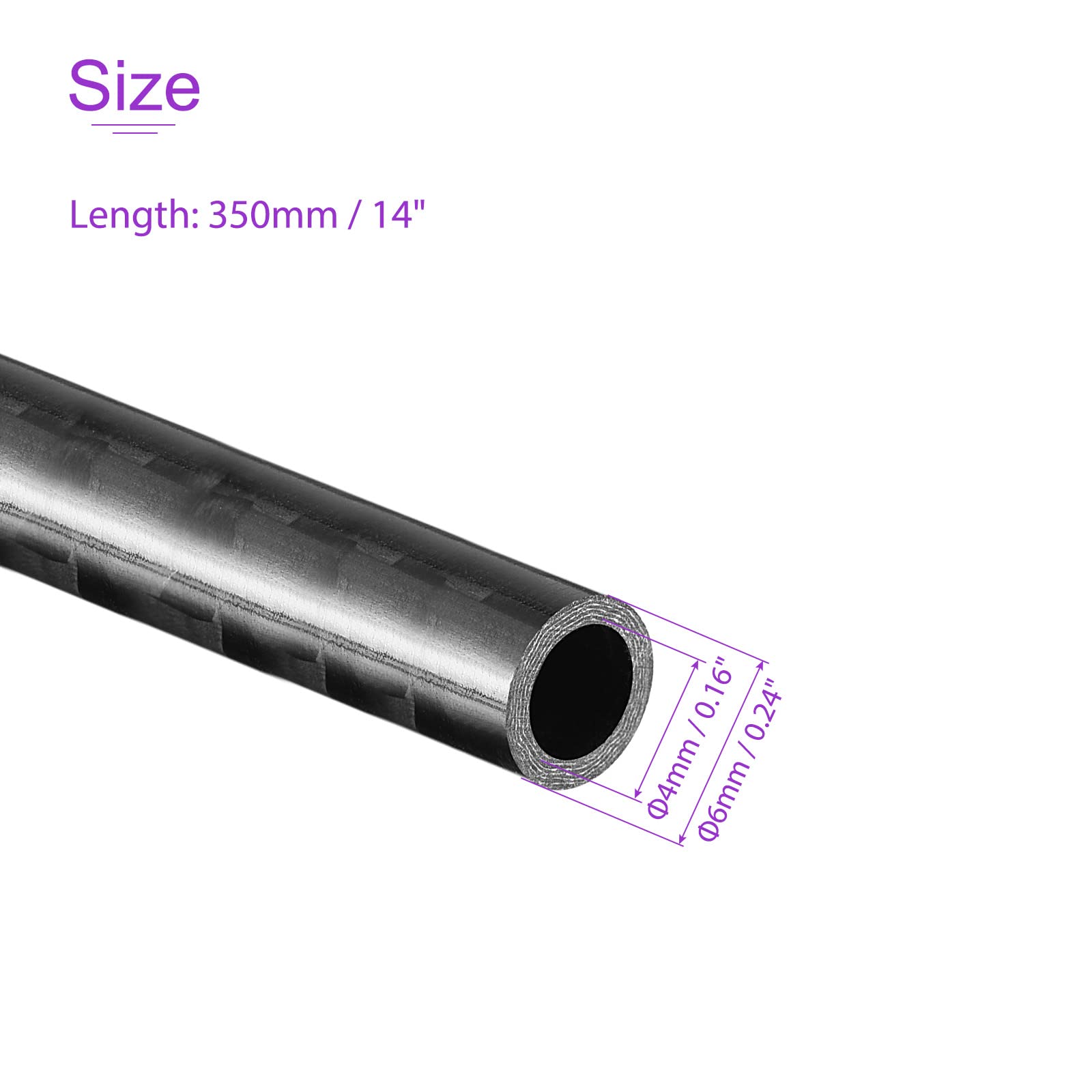 DMiotech 2 Pack 6mmx4mmx350mm Carbon Fiber Round Tubes, 3K Roll Wrapped Glossy Carbon Tube for RC Quadcopter RC Airplane - Image 3
